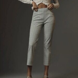Anthropologie Gray Windowpane Slim Straight Trousers Size‎ 4 New With Tags